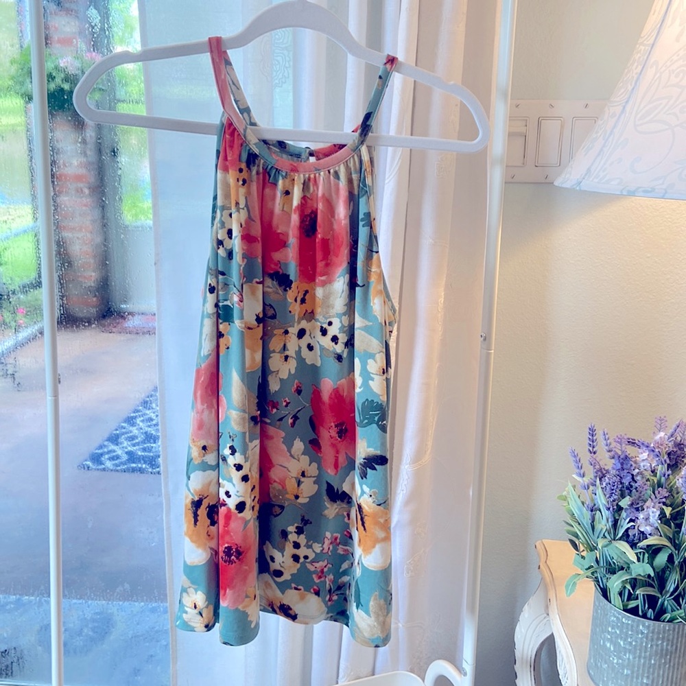 Mint Floral print halter tank